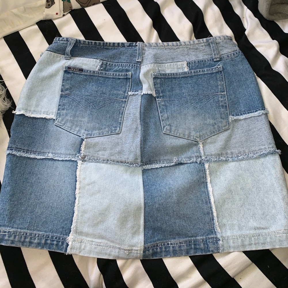 Studded, Patchwork Denim Skirt - image 2